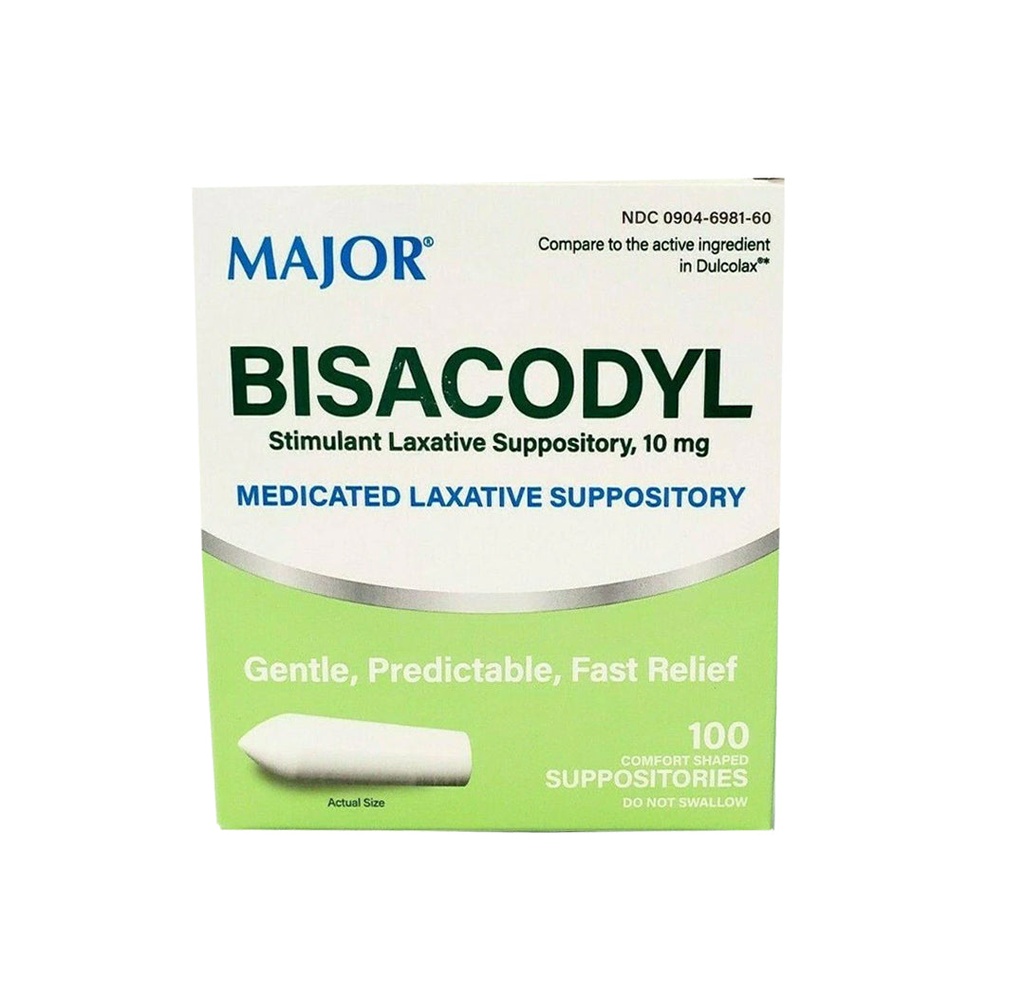 Major Pharma Bisacodyl Laxative Suppository, 10mg