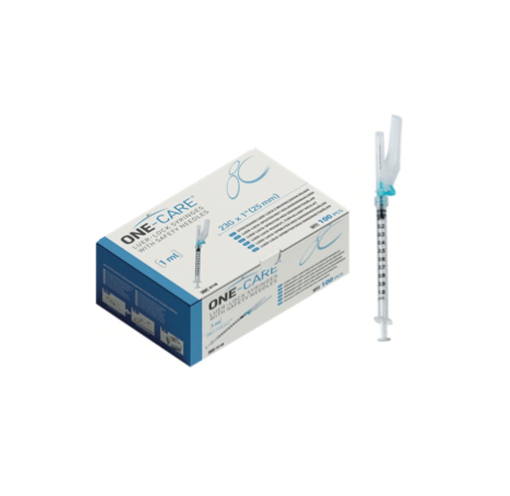 One-Care Luer Lock Syringes 1mL with Safety Needles 23G x 1