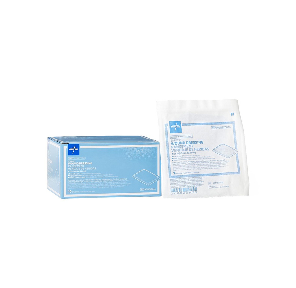 Medline Sorbex Absorbent Dressings, Sterile 4”x6”