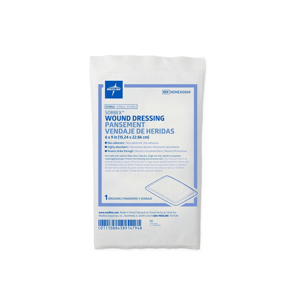 Medline Sorbex Absorbent Dressings, Sterile 6”x9”