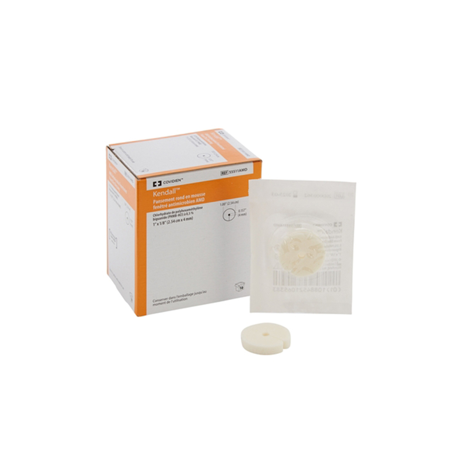 Cardinal Health AMD Antimicrobial Foam Discs, 1" Diameter, 4 mm Hole