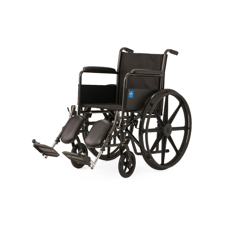 Medline K1 Basic Wheelchair with Full-Length Permanent Arms and Elevating Leg Rests, 18"