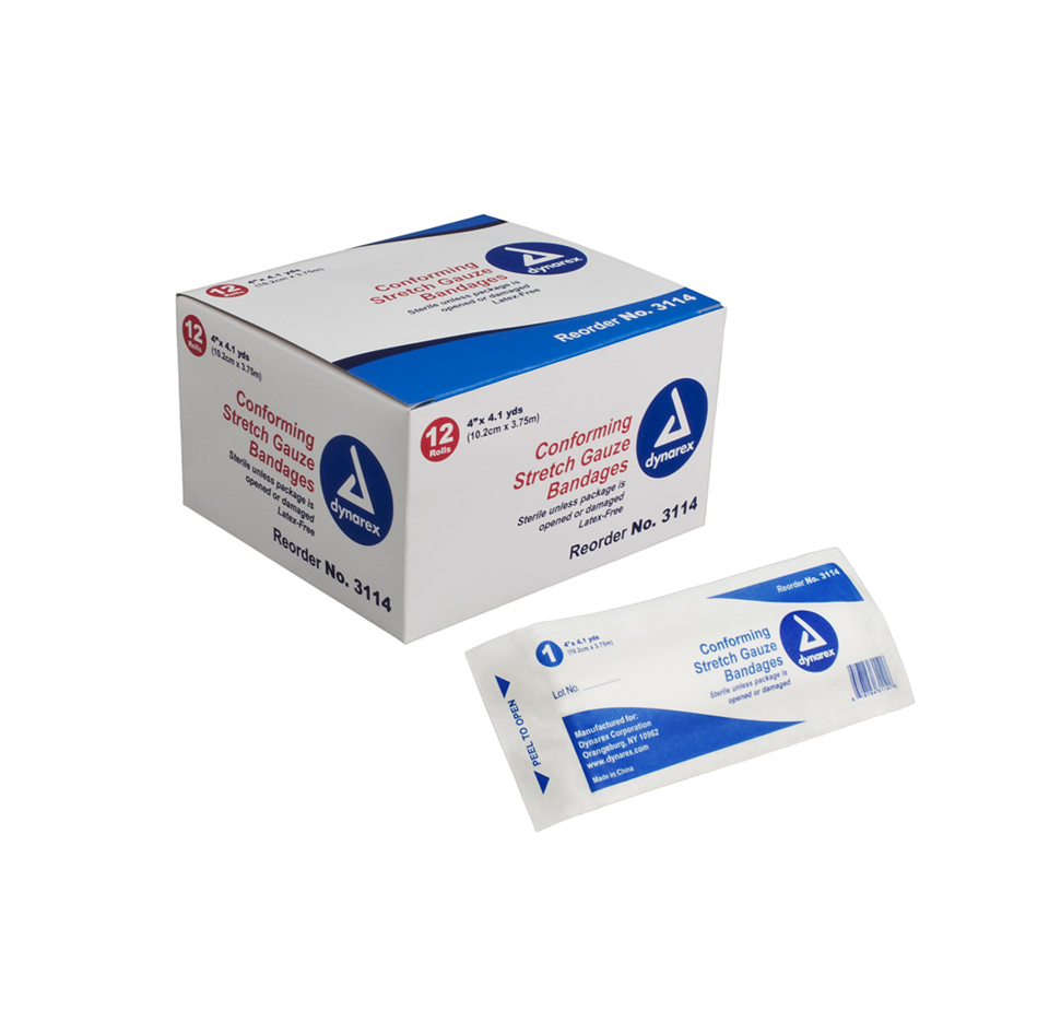 Dynarex Sterile Stretch Gauze Bandage Roll, 4"