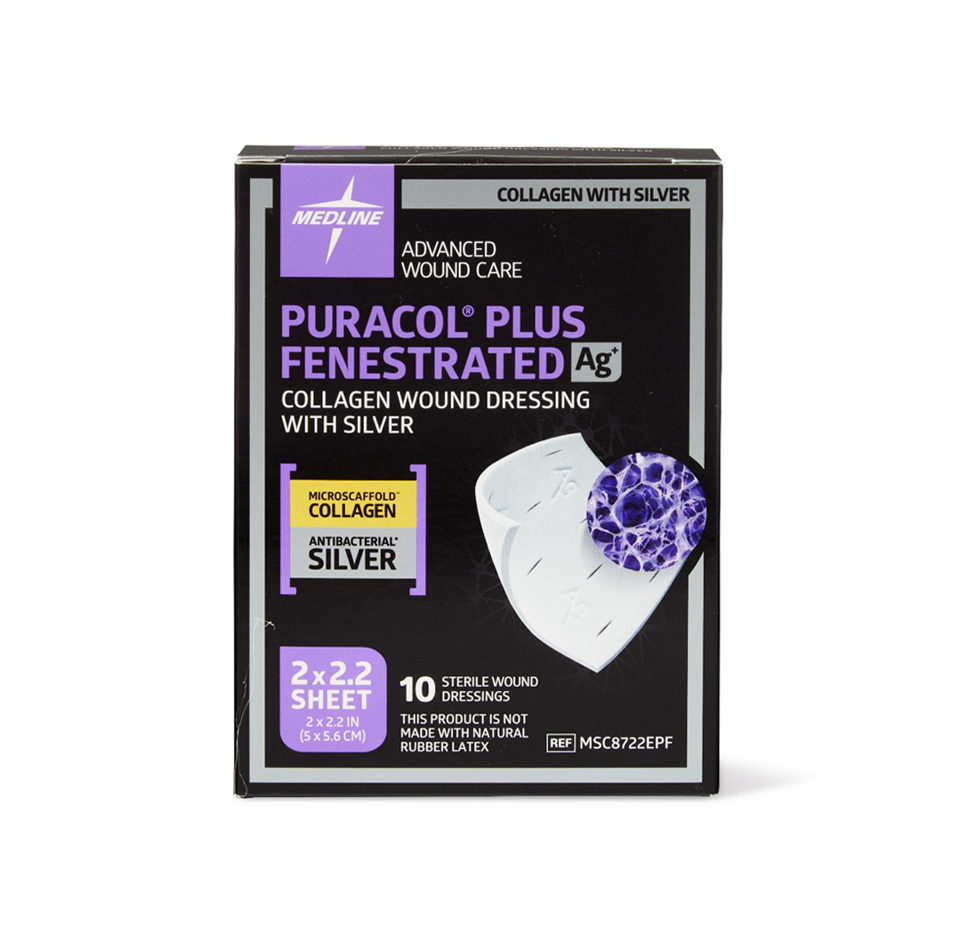 Medline Puracol Plus AG+ Collagen Wound Dressings with Silver, 2"x2"