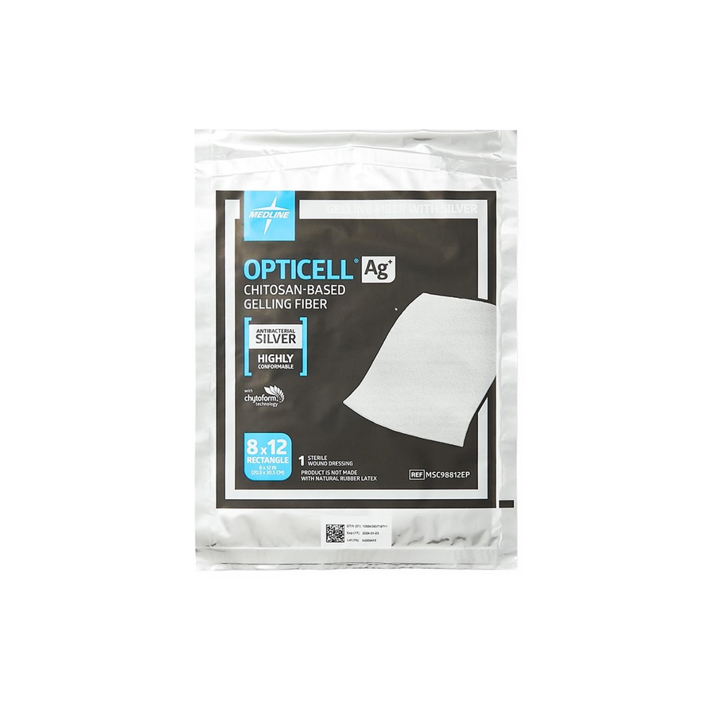 Medline Opticell Ag+ Silver Fiber Wound Dressing, 8"x12"