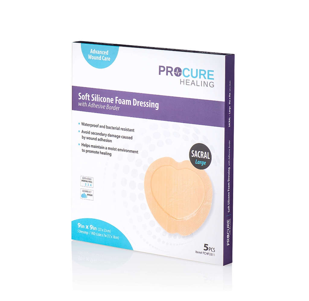 ProCure Soft Silicone Foam Dressing with Adhesive Border, 9"x9"