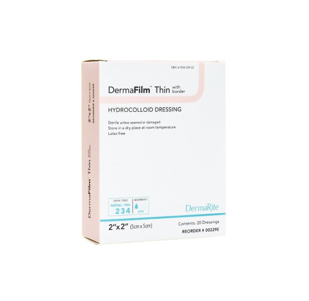 DermaRite DermaFilm Hydrocolloid Bordered Dressing, 2”x2"