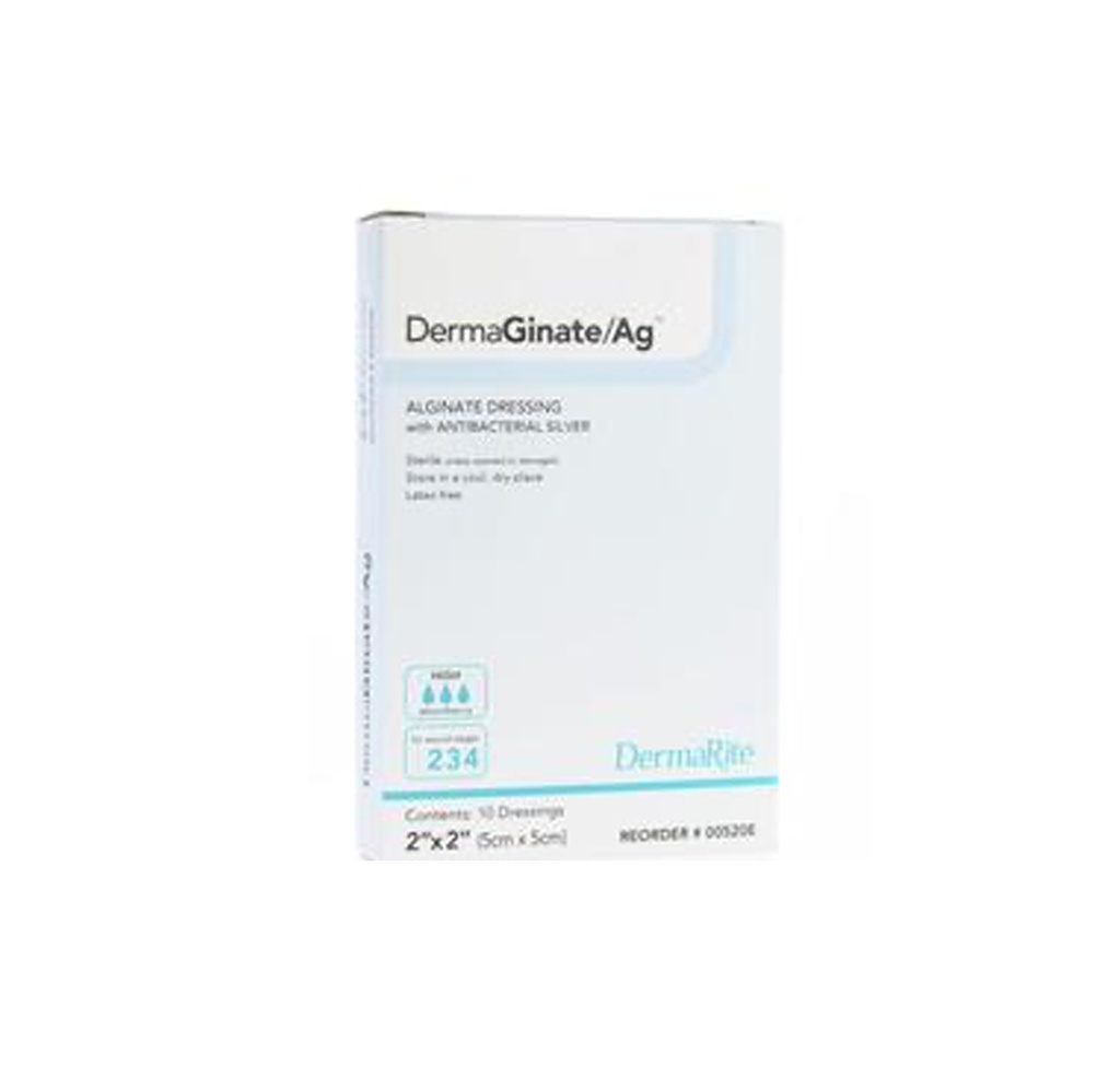Dermarite DermaGinate Ag Alginate Wound Dressing with Antibacterial Silver 2”x2"
