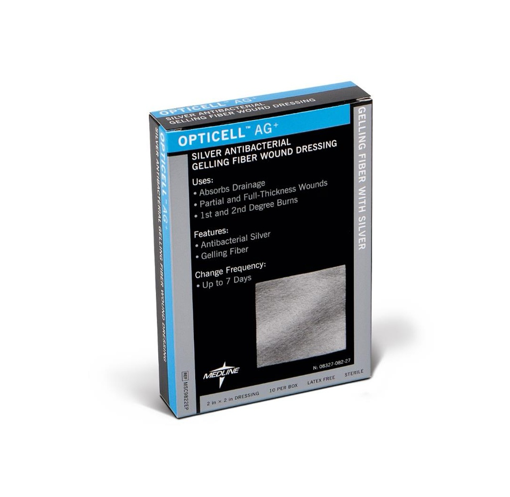 Medline Opticell Ag+ Silver Antibacterial Gelling Fiber Wound Dressing, 2"x2"