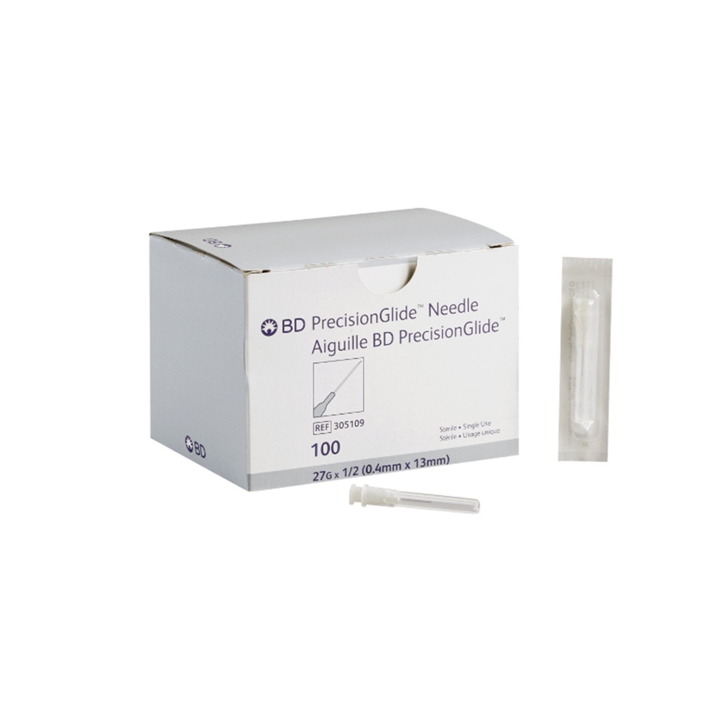 BD PrecisionGlide Hypodermic Needle Without Safety, 27G x 1/2"
