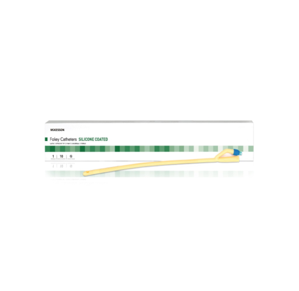 McKesson Foley Catheter, Silicone Coated, 18 Fr, 30 mL, 2-Way