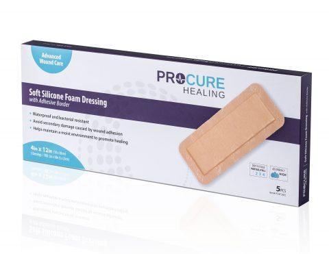 ProCure Soft Silicone Foam Dressing with Adhesive Border, 4"x12"