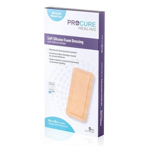ProCure Soft Silicone Foam Dressing with Adhesive Border, 4"x8"