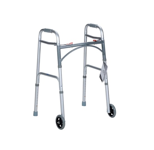 [10162] Dynarex Two Button Folding Walker With Wheels