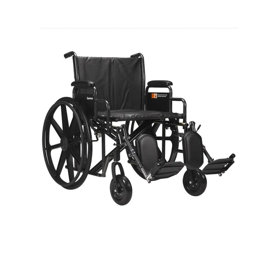 Dynarex DynaRide Heavy Duty Wheelchair, 24" 500Lb Capacity, Detach Desk Arm, ELR