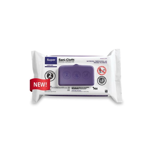 [A22480] Super Sani-Cloth Germicidal Disposable Wipes,  8.2" x 9.8" Soft-Pack