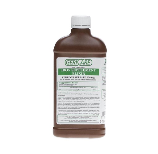 [OTC013] Geri Care Iron Supplement (Ferrous Sulfate) Elixir, 220 mg/5 mL, 16oz