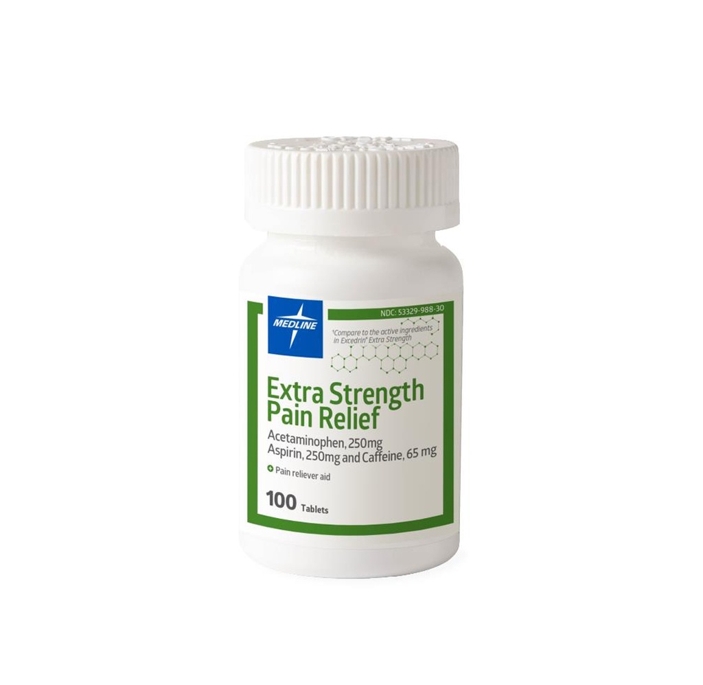 Medline Extra Strength Pain Reliever with Acetaminophen 250 mg + Aspirin 250 mg + Caffeine 65 mg
