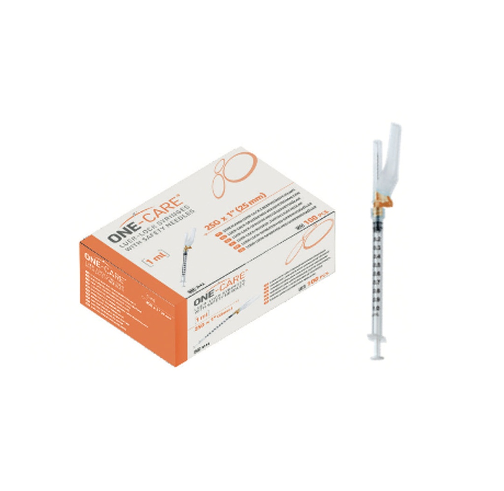 One-Care Luer Lock Syringes 1mL with Safety Needles 25G x 1