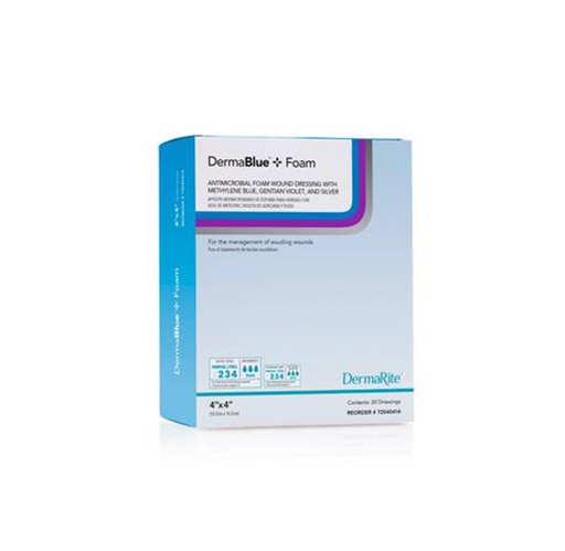 [76040414] Dermarite DermaBlue+ Foam Antimicrobial Dressing, 4"x4"