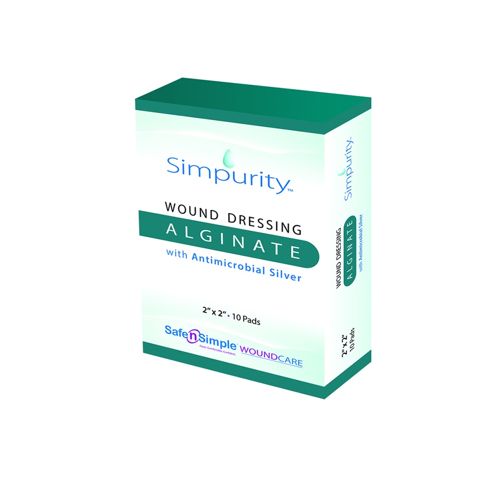 Simpurity Alginate Wound Dressing with Antibacterial Silver 2”x2"