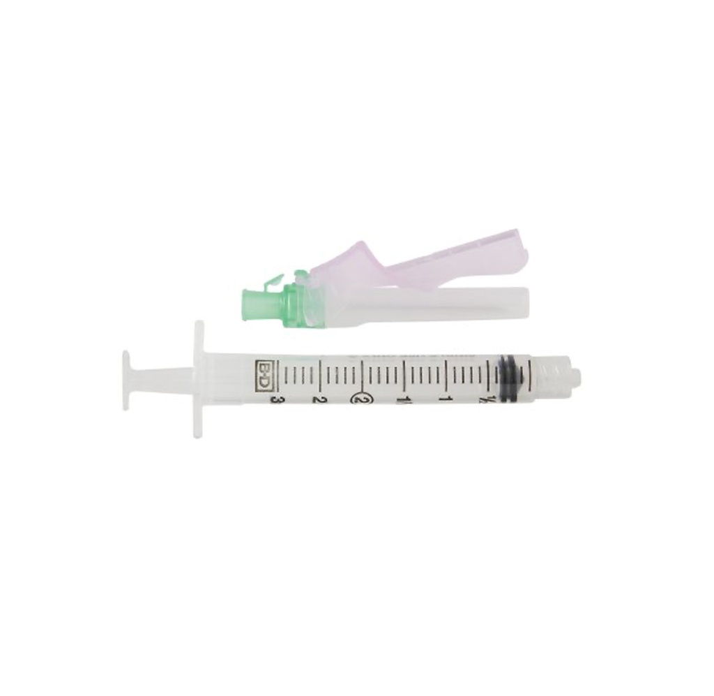 BD Safety Hypodermic Syringe with 21G Needle, 3mL x 1.5" 