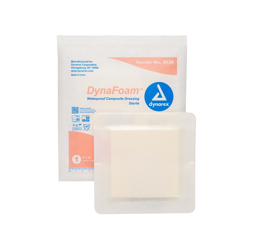 Dynarex DynaFoam Waterproof Bordered Foam Dressing 6"x6"