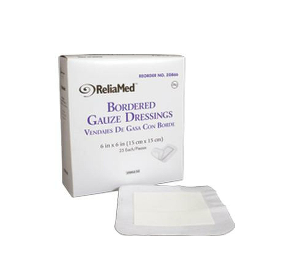 ReliaMed Sterile Bordered Gauze Dressing, 4"x4"