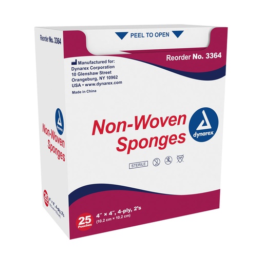 [3364-25] Dynarex Non-Woven Sterile Sponges 4"x4"