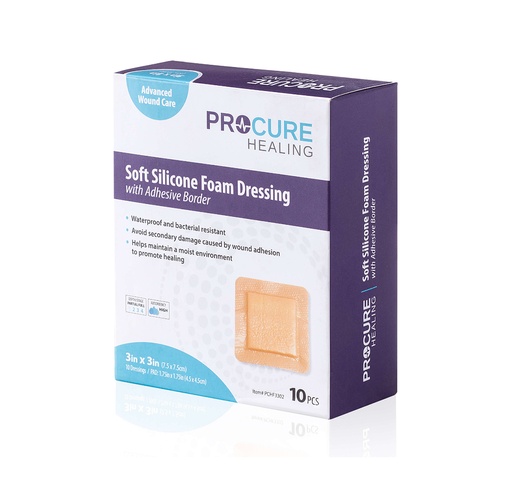 [PCHF3302] ProCure Soft Silicone Foam Dressing with Adhesive Border, 3"x3"