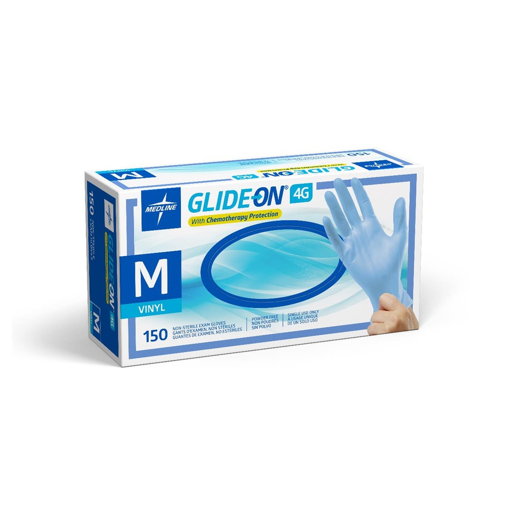 Medline Glide-On 4G Stretch Chemotherapy Vinyl Exam Gloves, M
