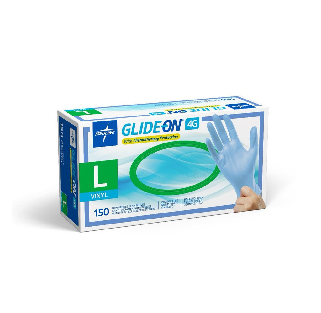 Medline Glide-On 4G Stretch Chemotherapy Vinyl Exam Gloves, L