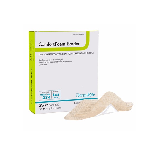 [43220] DermaRite ComfortFoam Bordered Silicone Foam, 2"x2"