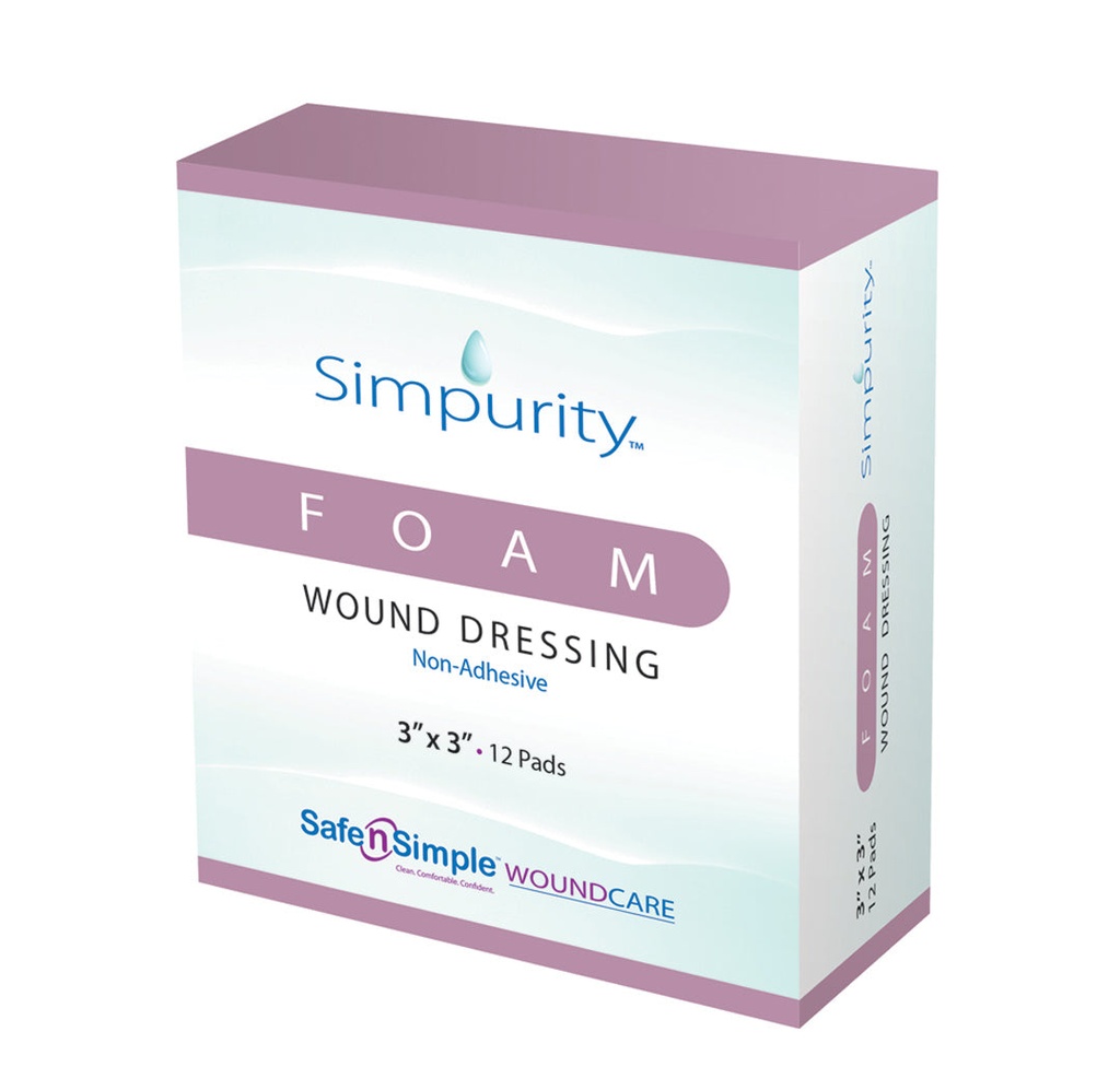Simpurity Non-Adhesive Foam Dressing 3"x3"