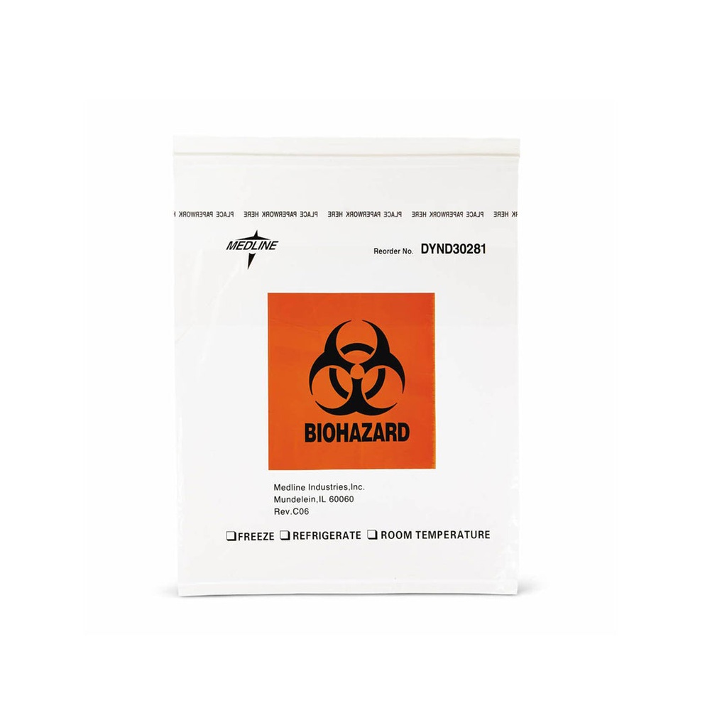 Medline Zip-Style Biohazard Specimen Bag with Pocket