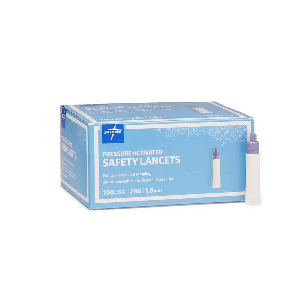 Medline Safety Lancet with Pressure Activation, 28G x 1.8mm